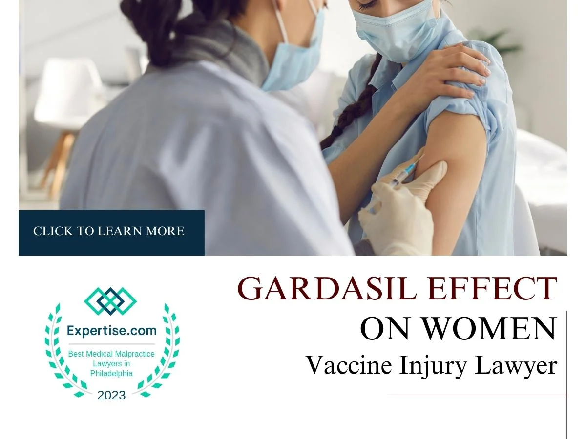 Blog featured image of a woman getting vaccinated and a caption that says “Gardasil Effect on Women