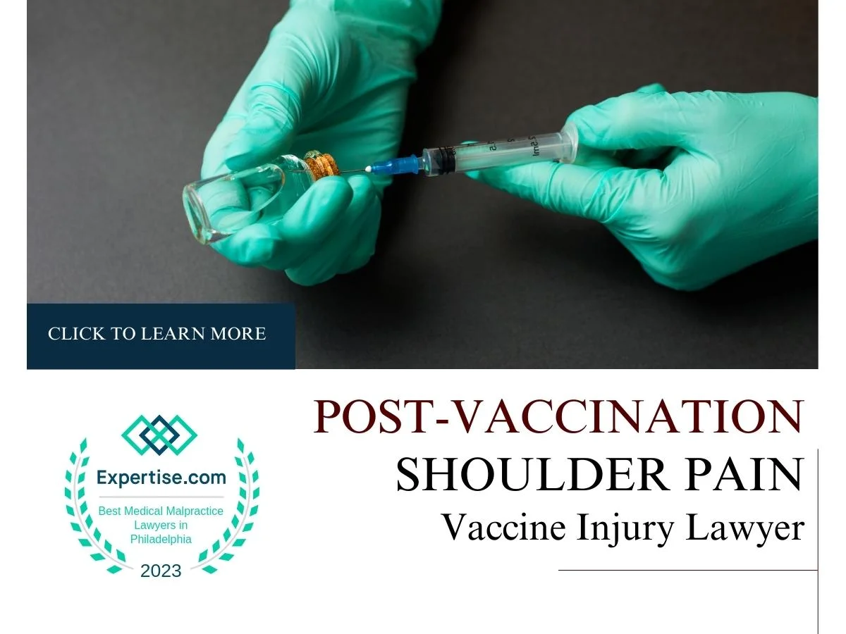 Blog featured image of a person holding a syringe and a caption that says “Post-Vaccination Shoulder pain